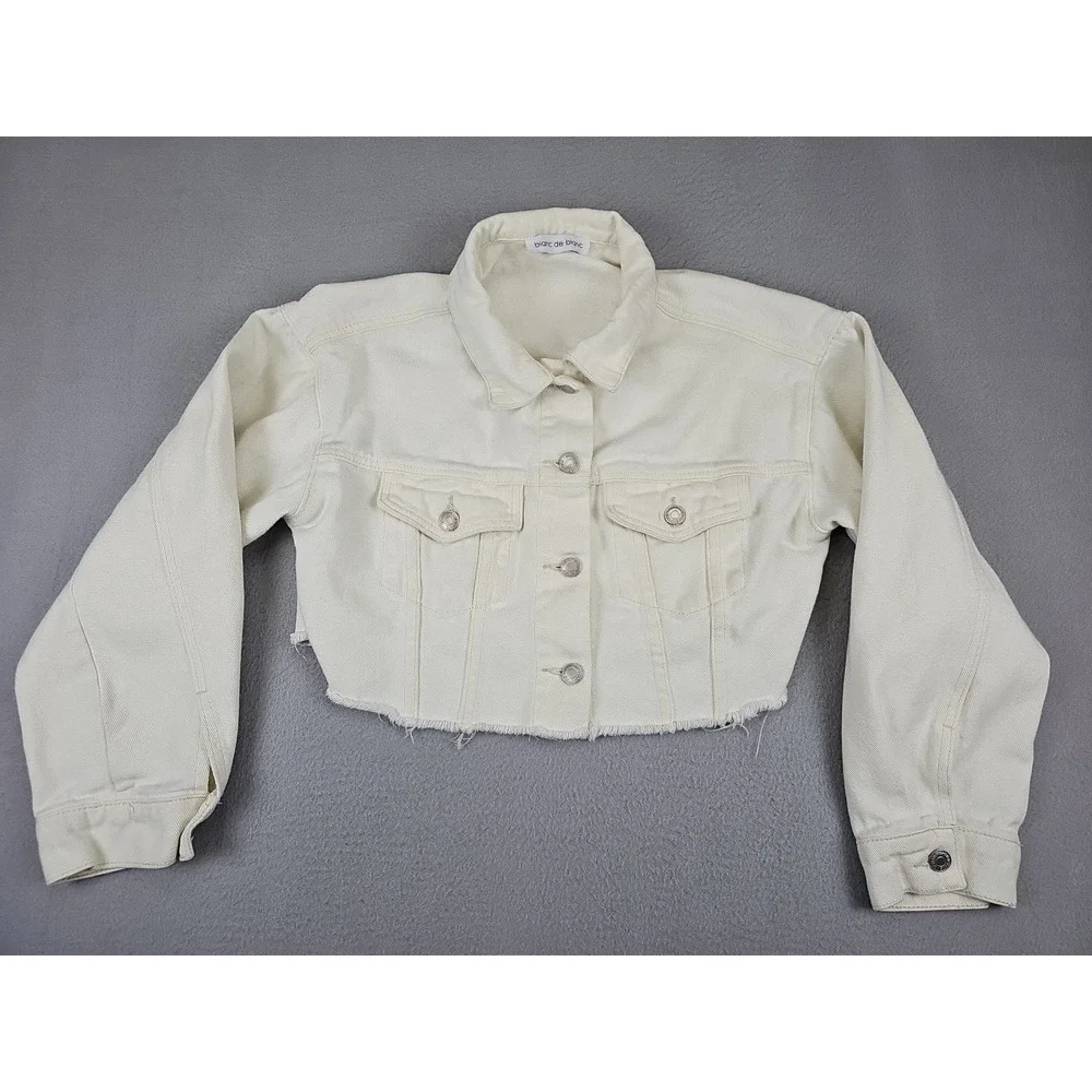 Blanc de Blanc Cropped Denim Jacket Women's Small White Button Up Summer